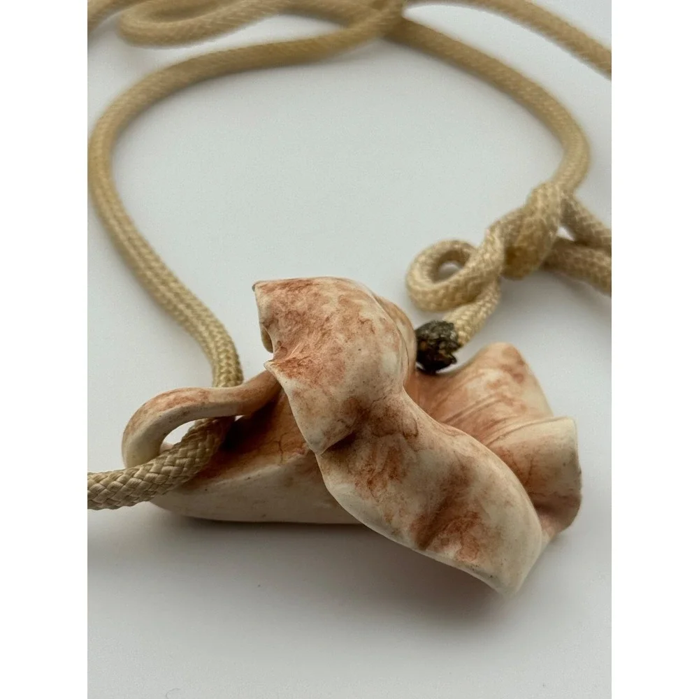 Vintage Miriam Haskell Signed Ceramic Flower Pendant Original Rope Necklace